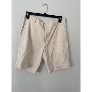 Peter Millar Size 38 Crown Sport Striped Flat Front Shorts Polyester Beige